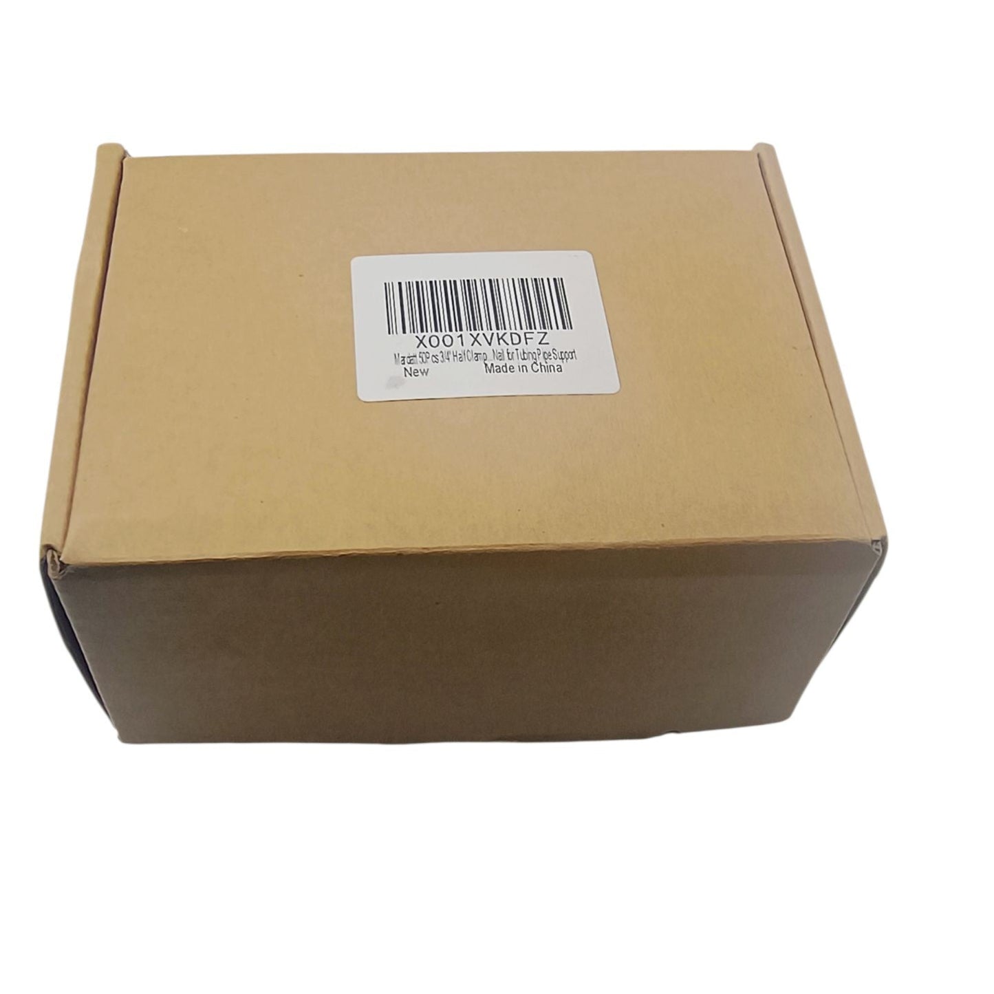 Brown cardboard box with a barcode label on a white background