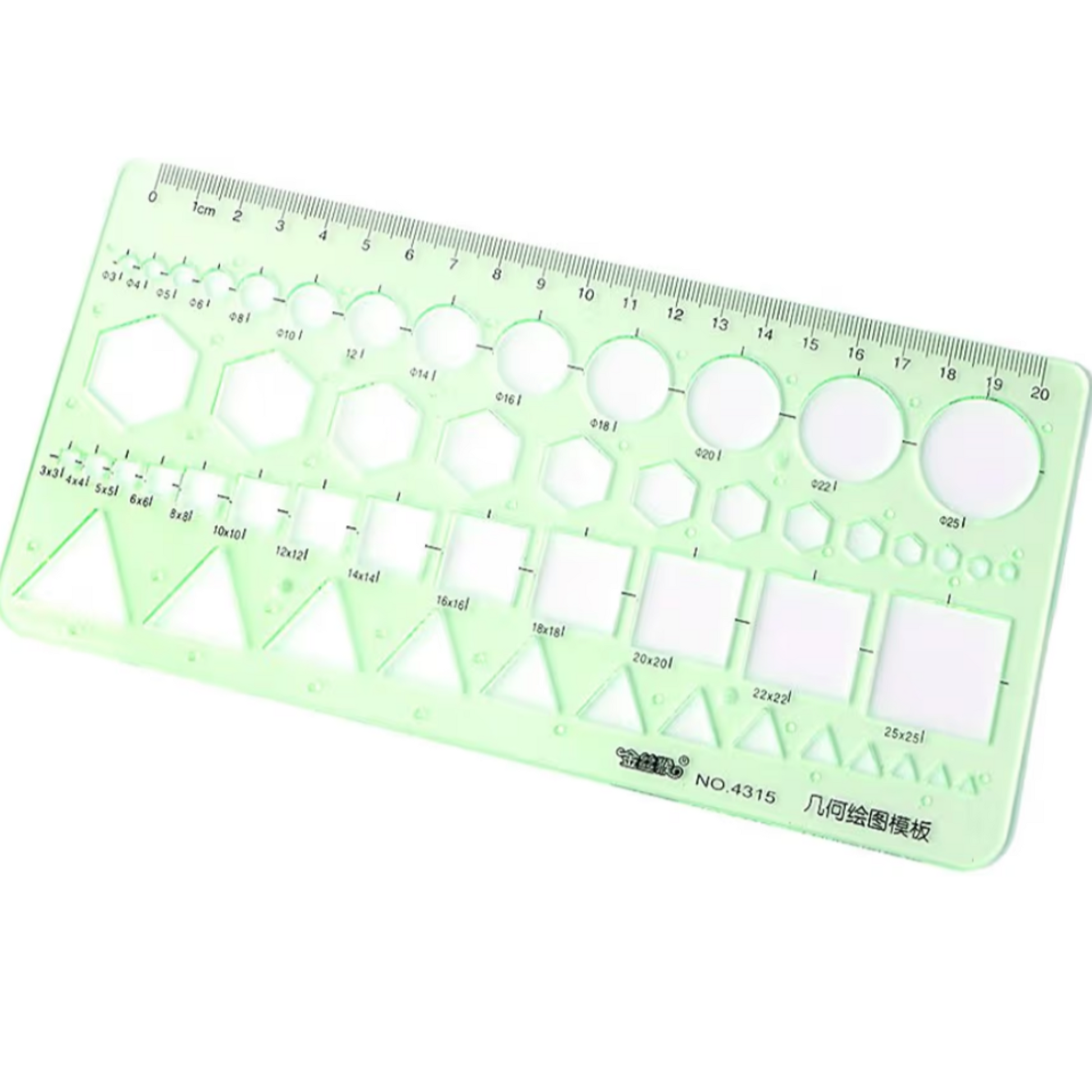 Green geometric drawing template on a white background