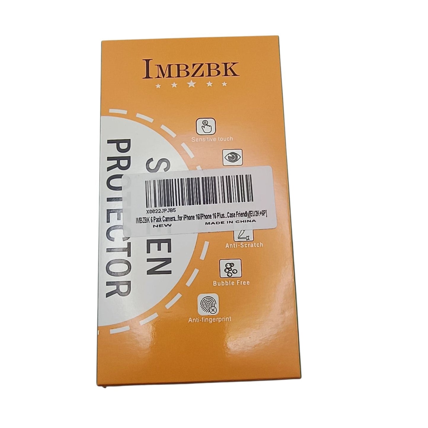 Orange screen protector packaging with 'IMBZBK' branding on a white background