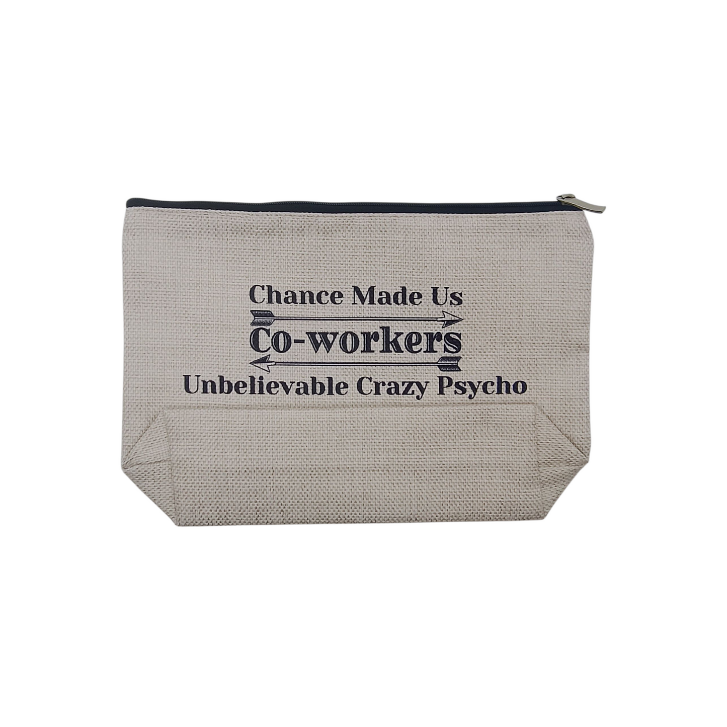 Textured pouch with humorous text on a white background