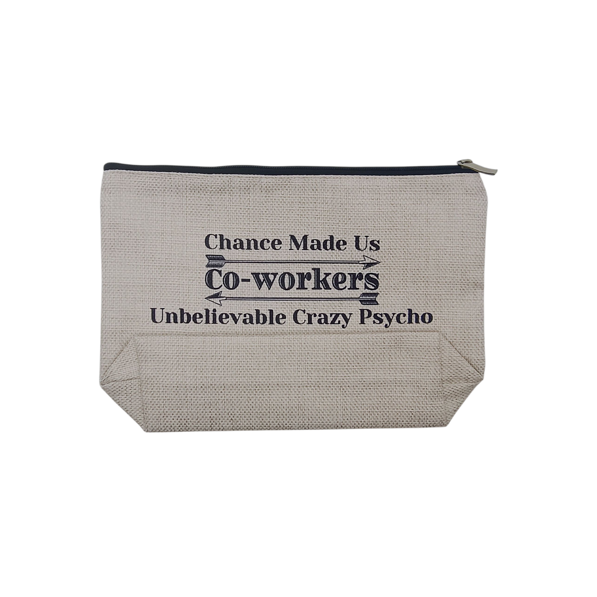 Textured pouch with humorous text on a white background