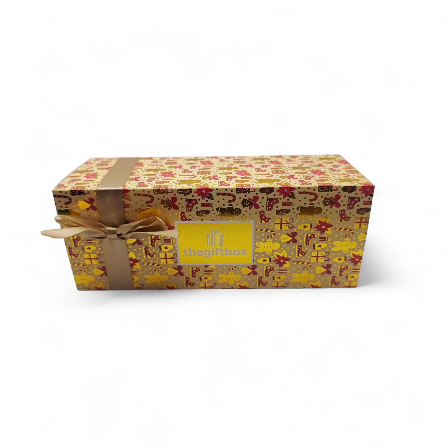 Gift box with decorative pattern and ribbon on a white background