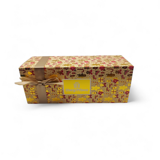 Gift box with decorative pattern and ribbon on a white background