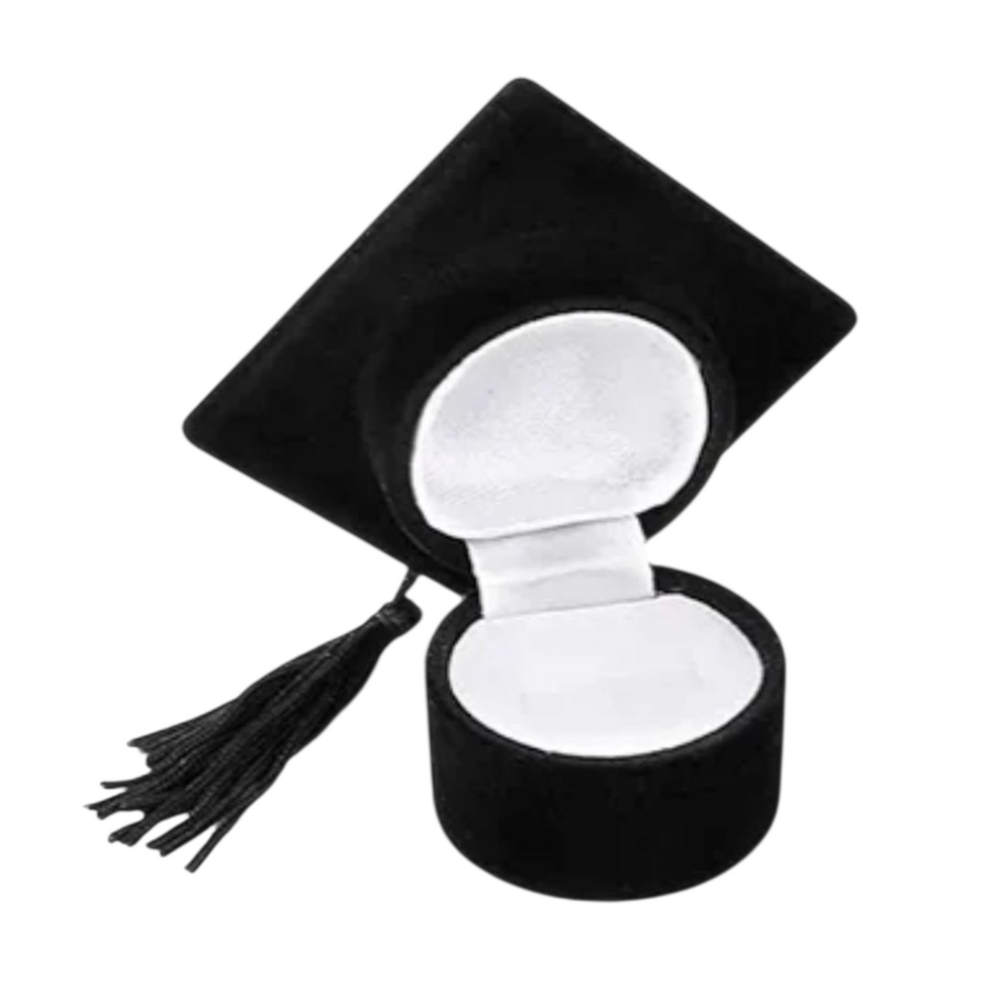 Black velvet jewelry box with tassel on a white background