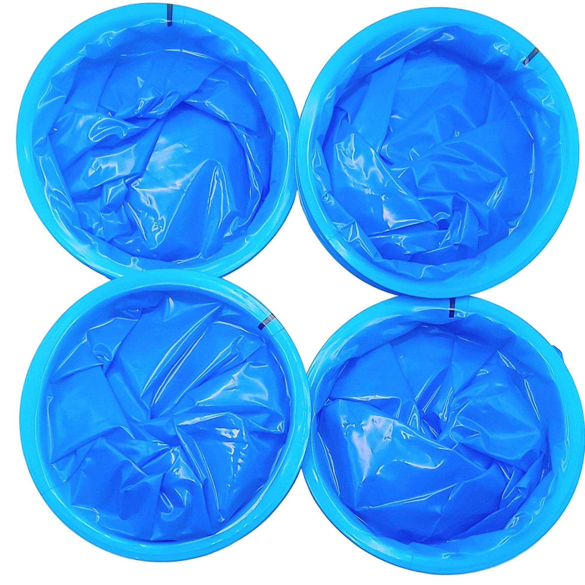 Four blue silicone molds on a white background