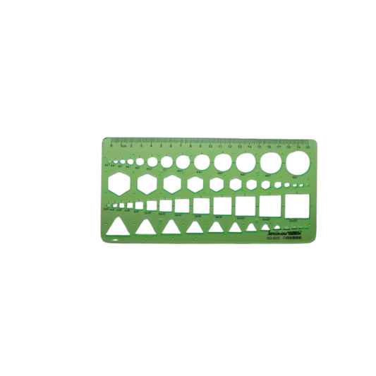 Green ruler with measurement markings on a white background