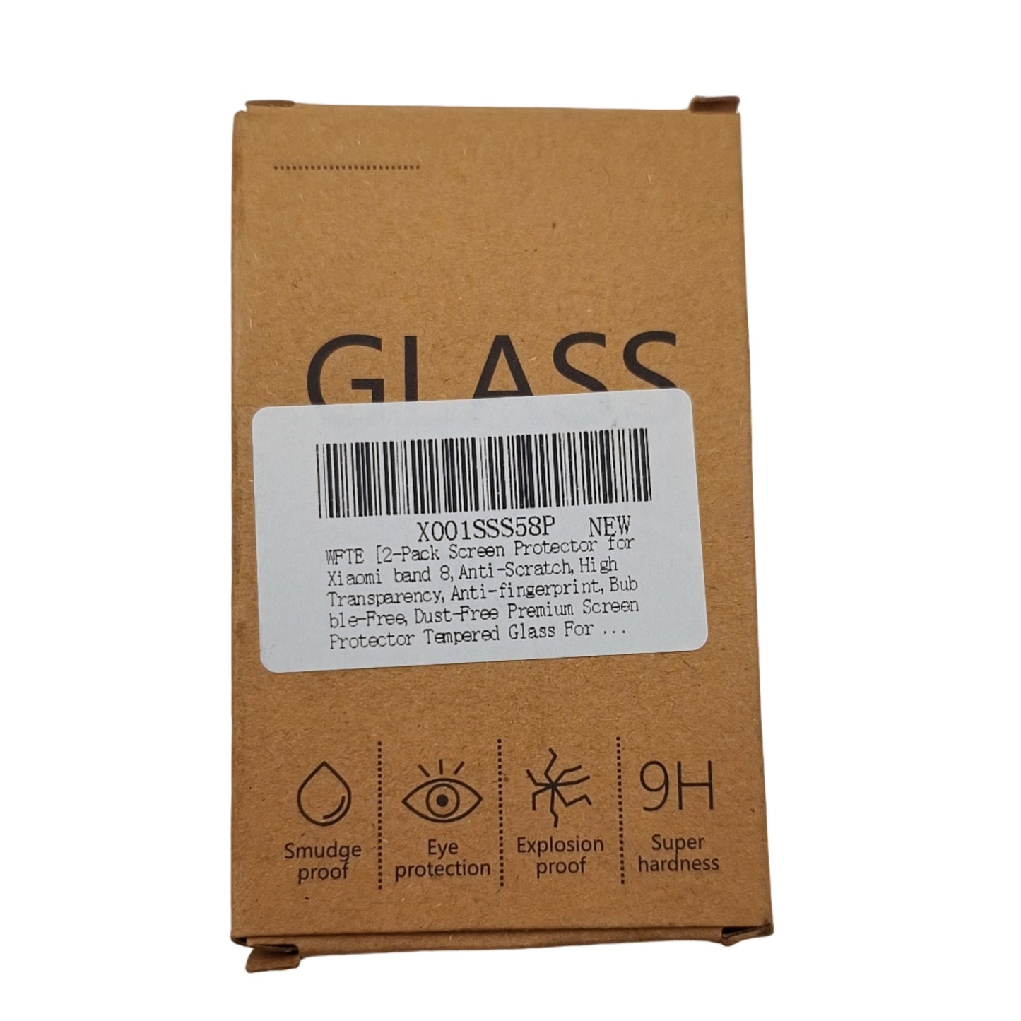 Cardboard box labeled 'GLASS' with a barcode on a white background
