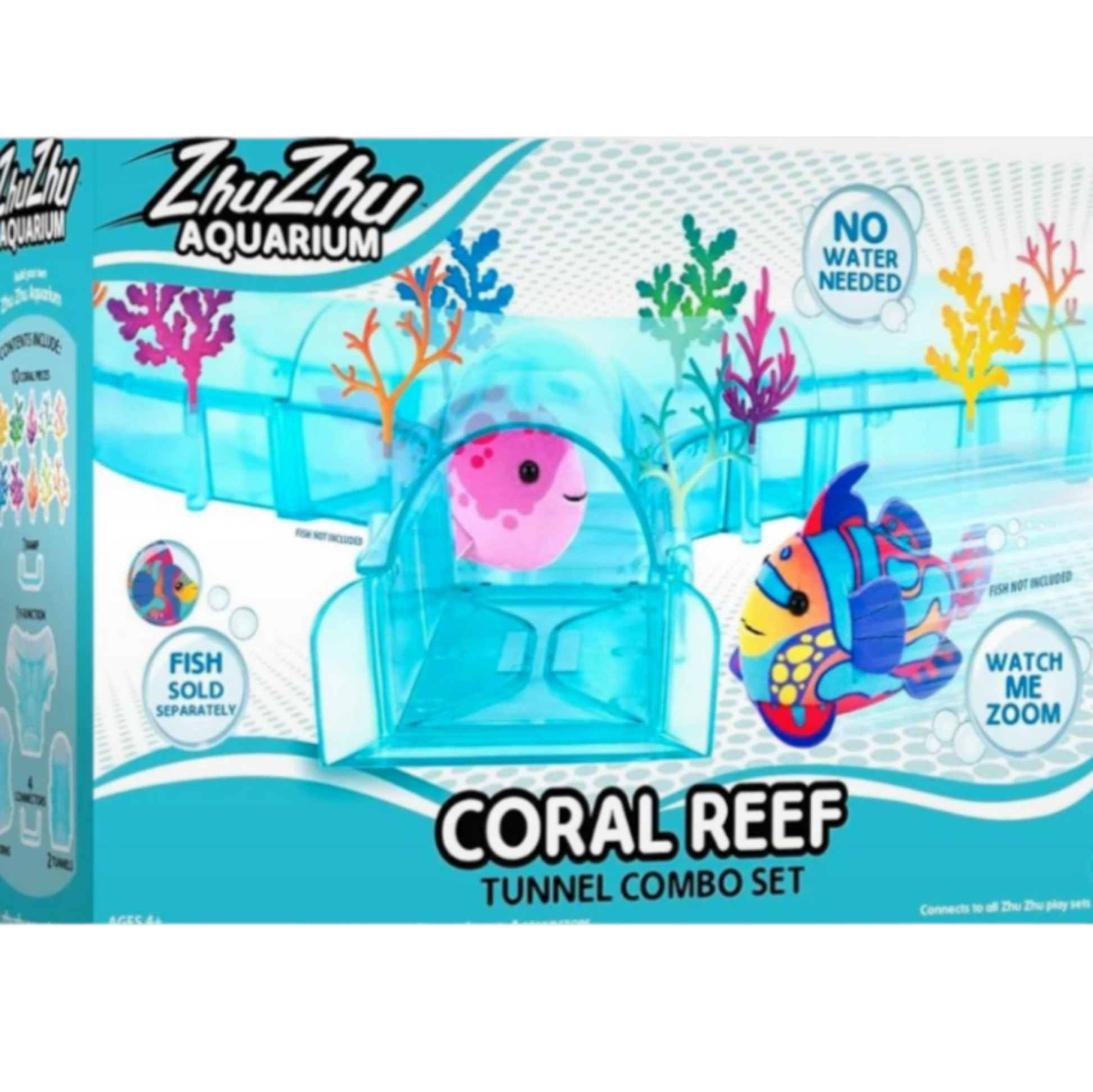 Zhu Zhu Aquarium Coral Reef Tunnel Combo Set packaging with fish and coral illustration.