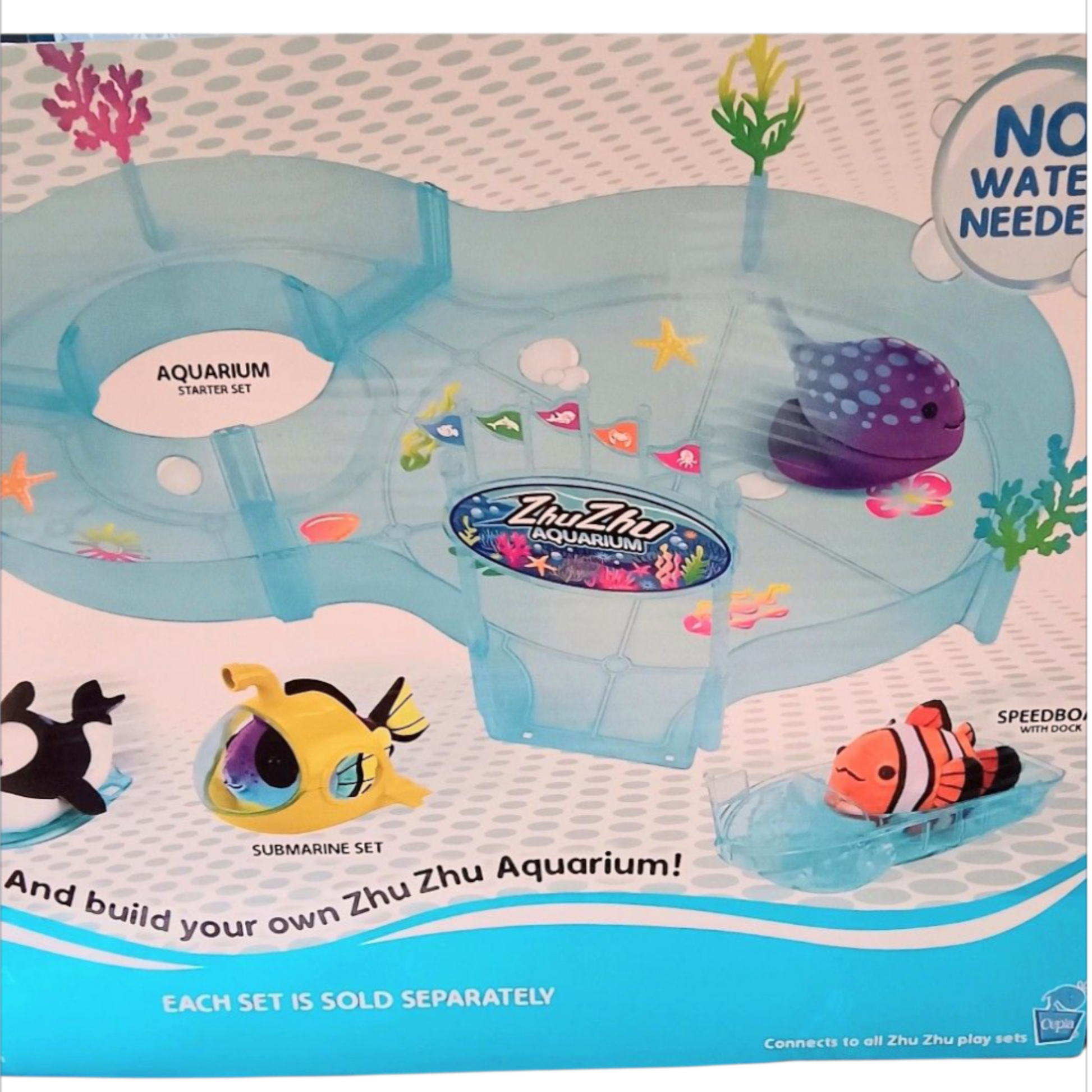 Zhu Zhu Aquarium toy set packaging with fish and aquarium elements.