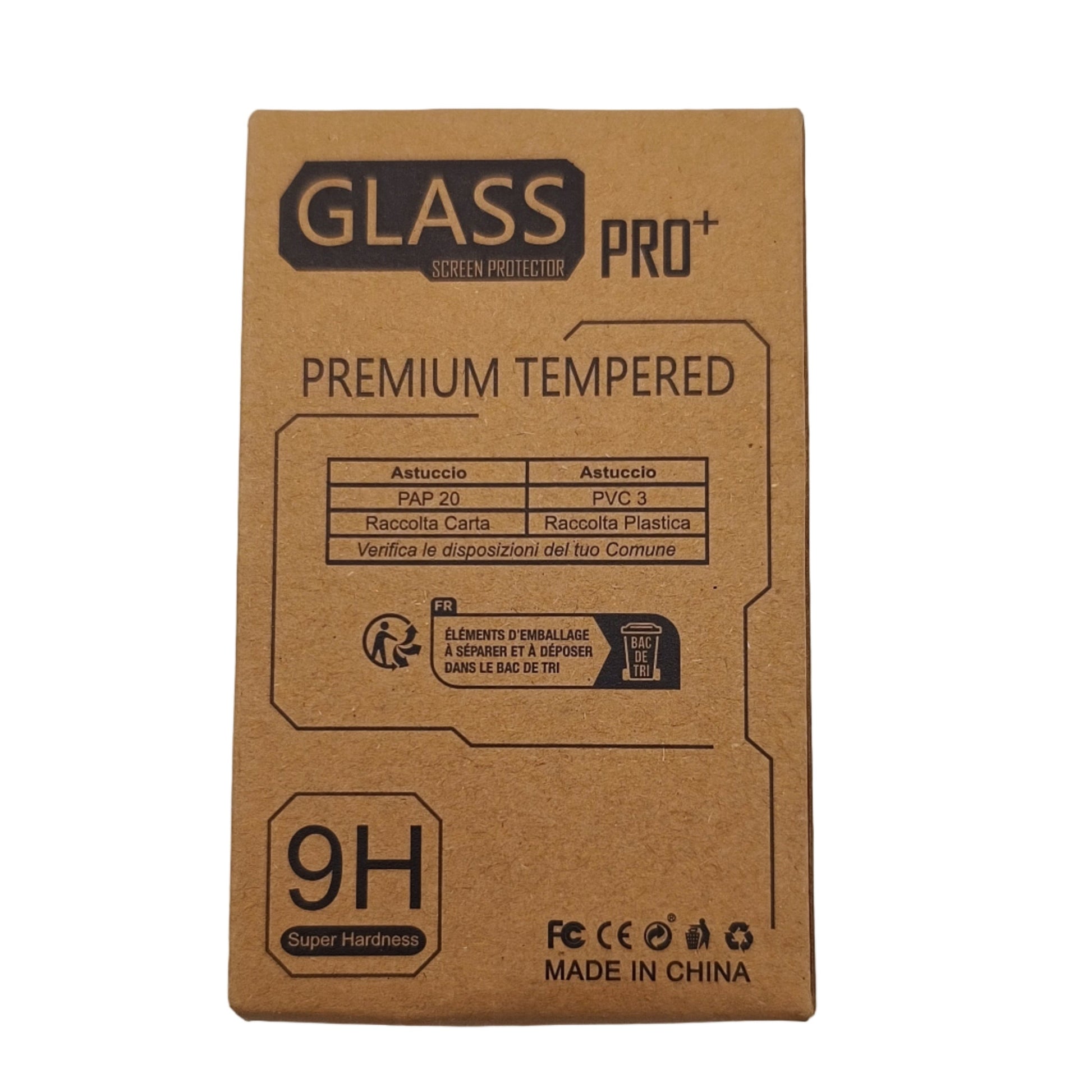 Cardboard box for glass pro premium tempered glass on a white background