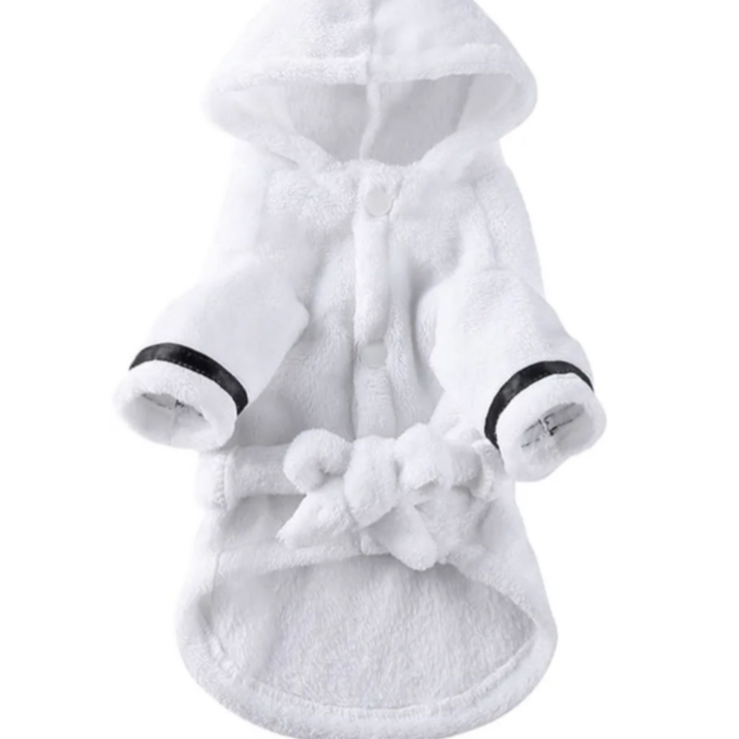 White pet outfit with black trim on a white background
