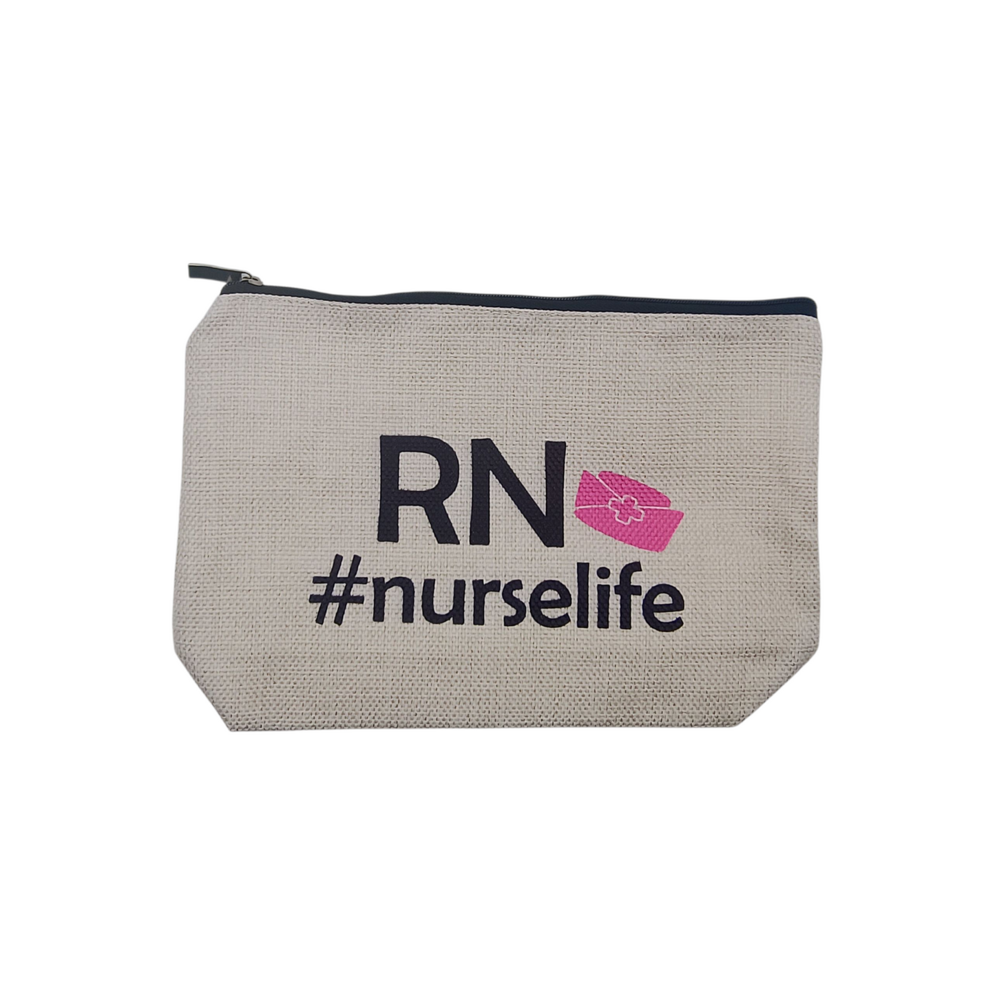 Pouch with 'RN #nurselife' text on a white background